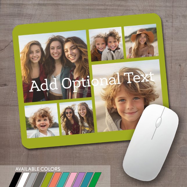 Mousepad 6 Colagem de Fotos Texto Opcional — CAN Edit Color (Personalized mouse pad with 6 photos. Several colors available or choose your own.)