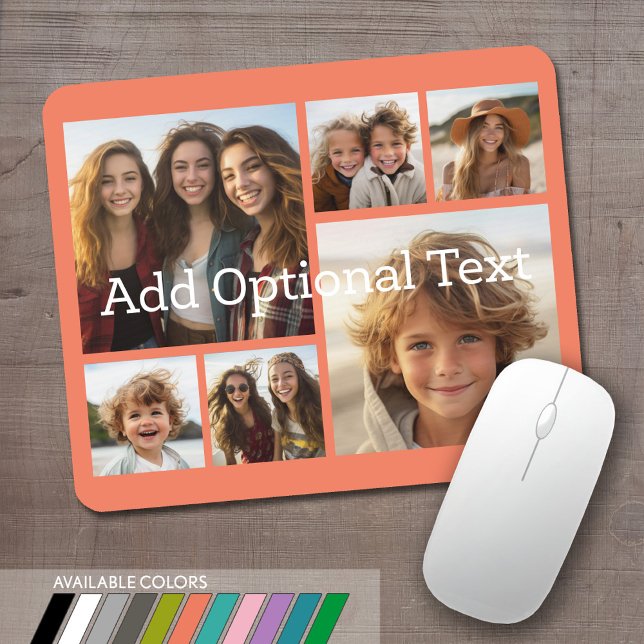 Mousepad 6 Colagem de Fotos Texto Opcional — CAN Edit Color (Personalized mouse pad with 6 photos. Several colors available or choose your own.)