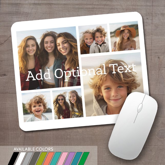 Mousepad 6 Colagem de Fotos Texto Opcional -- CAN Editar Co (Personalized mouse pad with 6 photos. Several colors available or choose your own.)