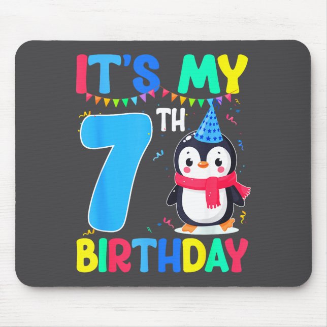 Mousepad 7 Year Old Birthday Penguin Themed It's My 7th Bir (Frente)