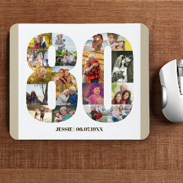 Mousepad 80 de Colagem de Fotos Número de Aniversário 80 Pe