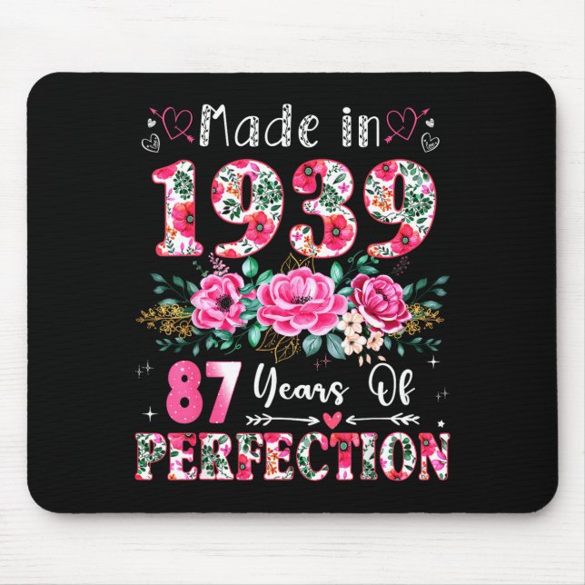 Mousepad 87 Year Old Made In 19&#  Floral 87th Birthday Wo (Frente)
