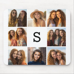 Mousepad 8 Colagem de Fotos Monograma Personalizado Preto e