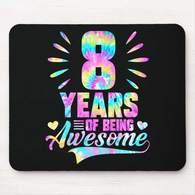 Mousepad 8th Birthday Tie-dye 8 Year Of Being Awesome  (Frente)