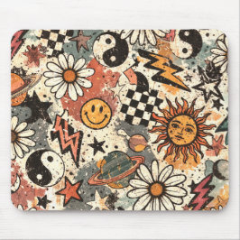 Mousepad 90s Happy Faces Sun Flowers Pattern