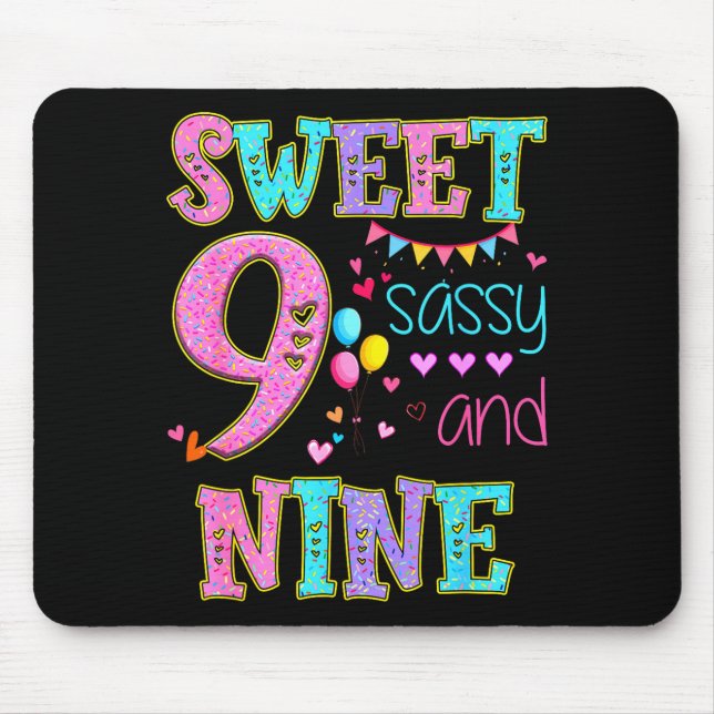 Mousepad 9 Years Old Sweet Sy And Nine Birthday Girl Donut  (Frente)
