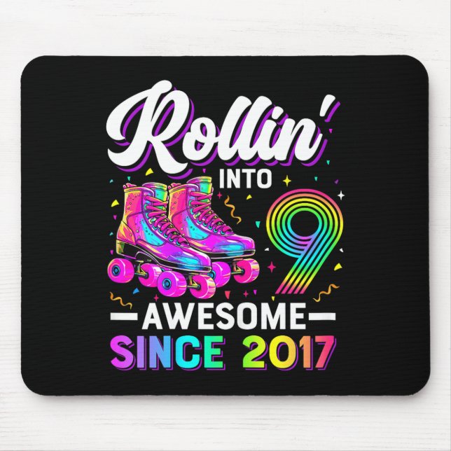 Mousepad 9th Birthday Shirt Girl Nine 9 Year Old Roller Ska (Frente)