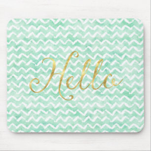 Mousepad A aguarela chique Chevron da hortelã listra o ouro