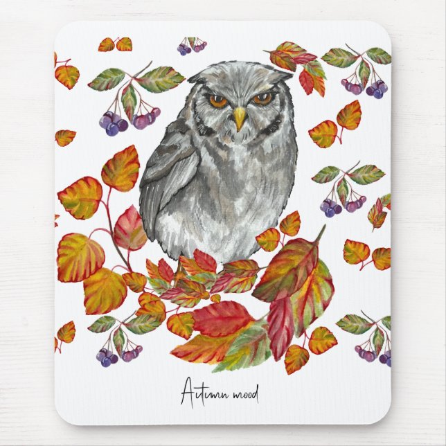 Mousepad A aquarela cai em lindas corujas e folhas canvas (Frente)