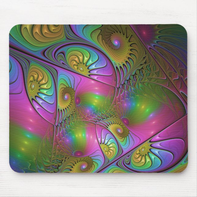 Mousepad A Arte Fractal Abstrata Trippy Luminosa Colorida (Frente)