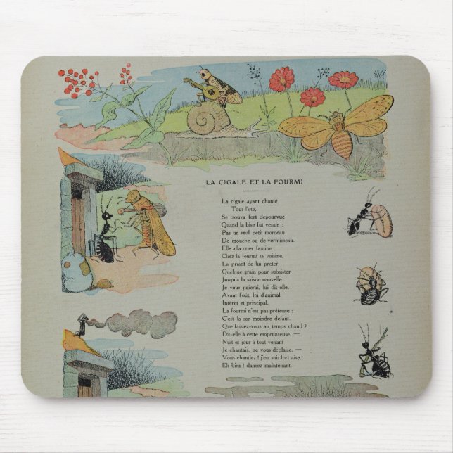 Mousepad A cigarra e a formiga das fábulas (Frente)