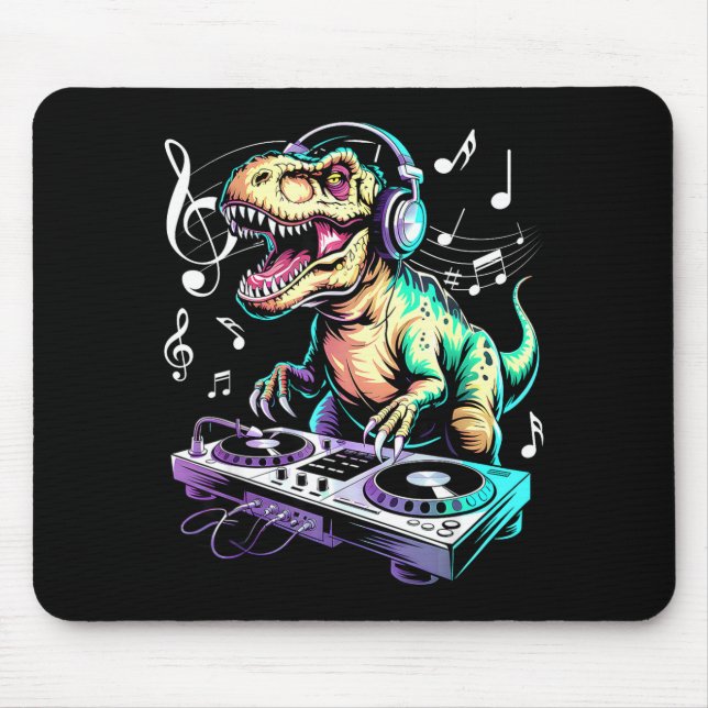 Mousepad A Cute T-rex Playing Electronic Music Funny Dj Din (Frente)