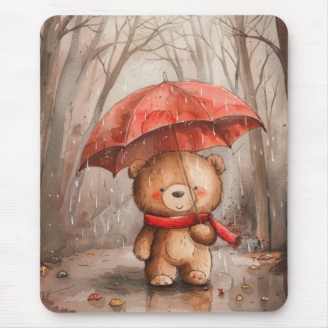 Mousepad A Cute Teddy Bear in The Rain (Frente)