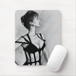 Mousepad A Dama Mulher Retrato Vestido Preto Sexy Arte