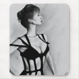 Mousepad A Dama Mulher Retrato Vestido Preto Sexy Arte