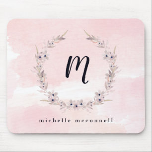 Mousepad A felicidade da aguarela cora floral cor-de-rosa