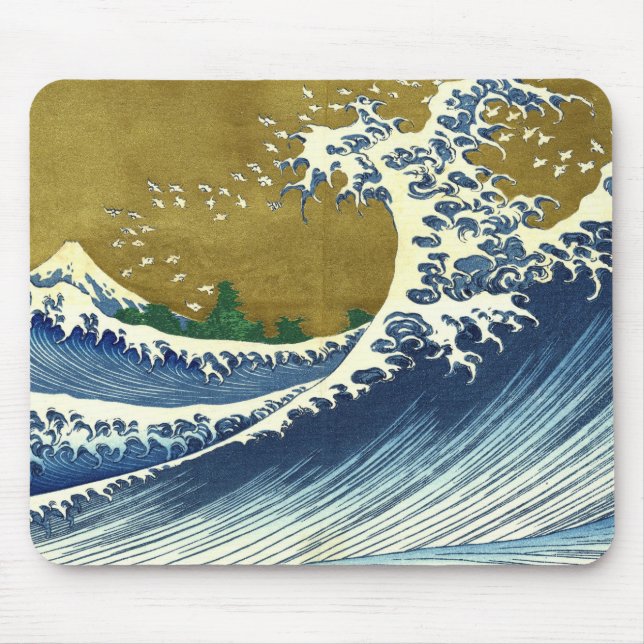 Mousepad A Grande Onda (Arte Japonesa Azul e Dourada, Hokus (Frente)