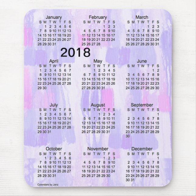 Mousepad A lavanda 2018 ilumina o calendário das letras (Frente)