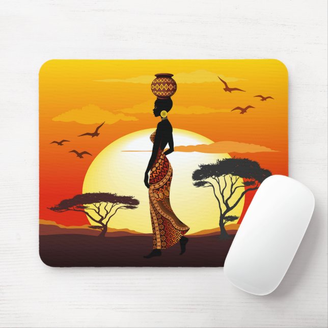 Mousepad A linda mulher africana Silhouette sobre os sóis a (Com mouse)