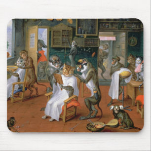 Mousepad A loja de barbeiro com macacos e gatos