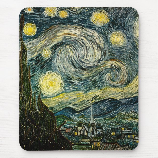 Mousepad A noite estrelado de Vincent van Gogh (1889) (Frente)