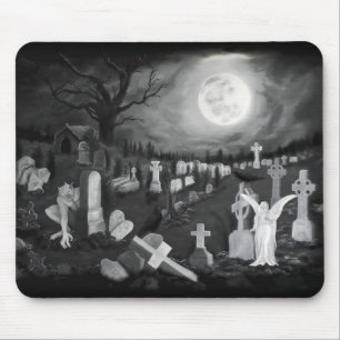 Mousepad À noite no cemitério - Anjo com o Diabo
