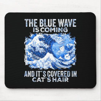 Mousepad A Onda Azul Está Sendo Coberta Em Cabelos De Gato