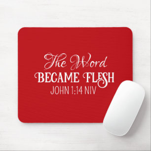 Mousepad A Palavra Tornou-Se Bíblia De Natal Verso Vermelho