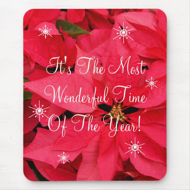 Mousepad A poinsétia vermelha floresce o Natal dos flocos (Frente)