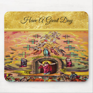 Mousepad A porta do céu com uma textura e um Jesus da folh