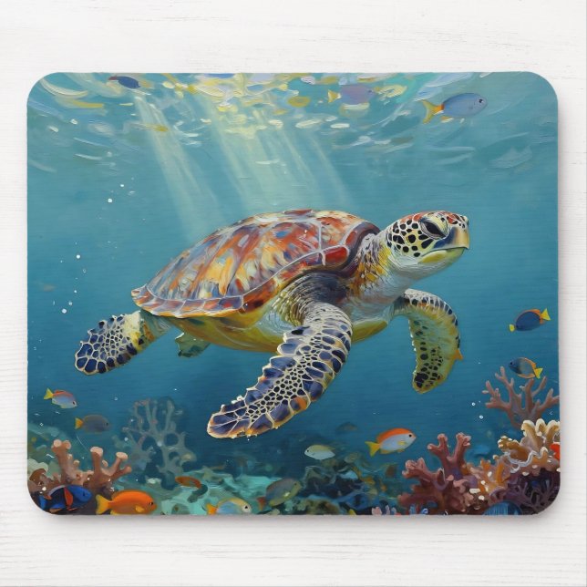 Mousepad A Sea Turtle and Sun Rays in the Ocean Blue (Frente)