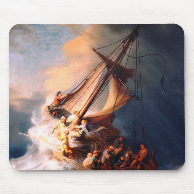 Mousepad A Tempestade No Mar Da Galileia Pintando Rembrandt (Frente)