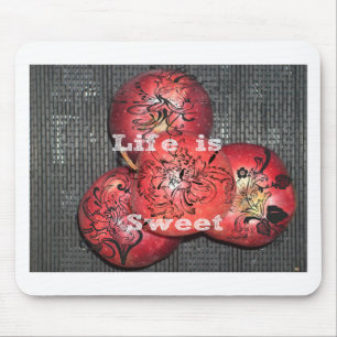 Mousepad A vida é doce: Apple e Floral Motif Design