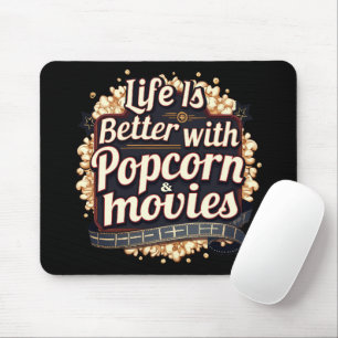 Mousepad A Vida é Melhor com Design Retro de Pipoca e Filme