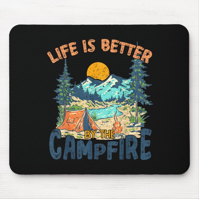 Mousepad A vida é melhor junto à fogueira de acampamento vi (Frente)