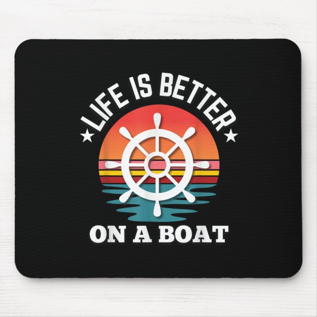 Mousepad A Vida É Melhor No Volante De Barco Retro Boat (Frente)