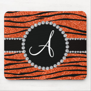 Mousepad A zebra alaranjada de néon do brilho do monograma