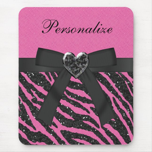 Mousepad A zebra cor-de-rosa & preta imprimiu o brilho & o (Frente)