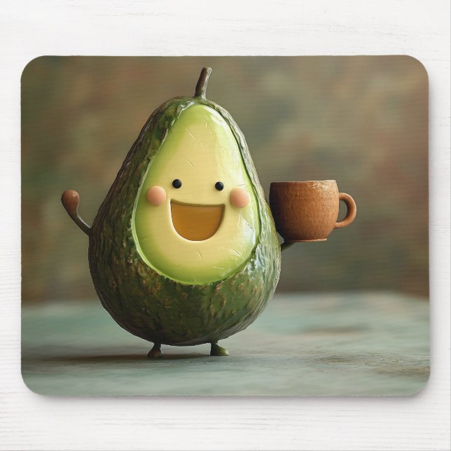 Mousepad Abacate Feliz Desfrutando uma Xícara de Chá (Frente)