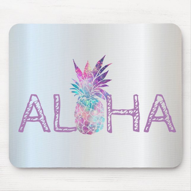 Mousepad Abacaxi Aloha Havaiana Adorável, Prata (Frente)