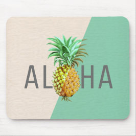 Mousepad Abacaxi Aloha, Textura em Linen Beige e Verde