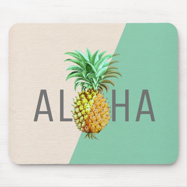 Mousepad Abacaxi Aloha, Textura em Linen Beige e Verde (Frente)