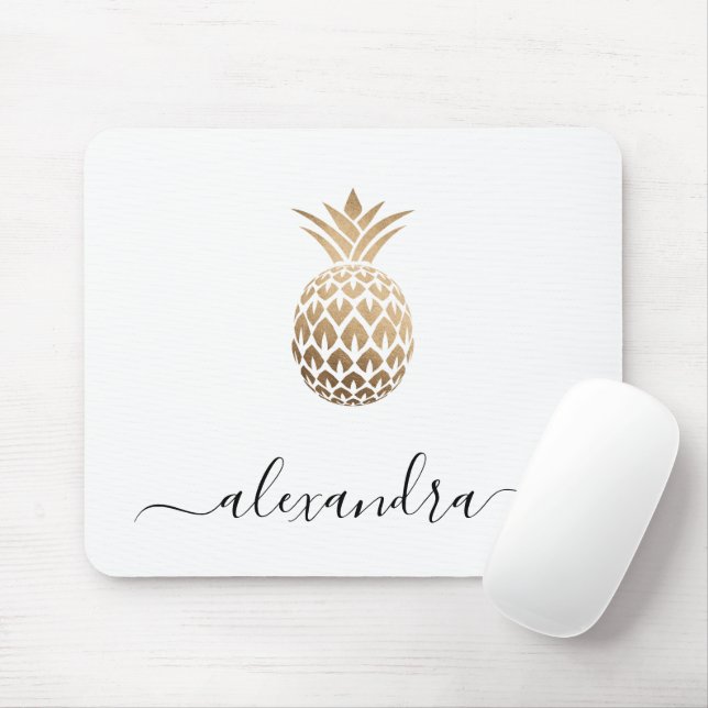 Mousepad Abacaxi branco de cobre mínimo Elegante (Com mouse)
