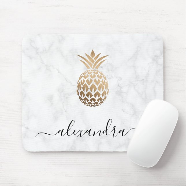 Mousepad Abacaxi-branco-de-ouro-cobre, moderno e elegante (Com mouse)