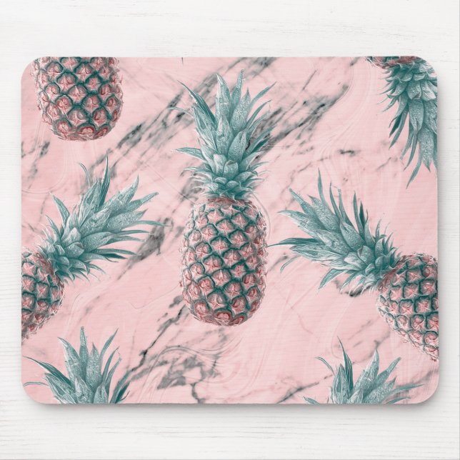 Mousepad Abacaxi e Mármaco Rosa Giro Moderno Tropical (Frente)