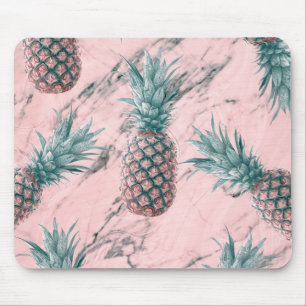 Mousepad Abacaxi e Mármore Rosa com Ondulação Moderno Tropi