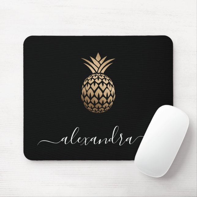 Mousepad Abacaxi preto de ouro mínimo de cobre elegante (Com mouse)