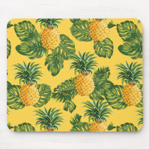 Mousepad Abacaxis & folhas tropicais no ouro