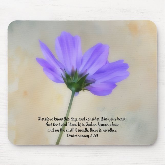 Mousepad Abaixo de uma Flor Fé Versículo da Bíblia Deuteron (Frente)