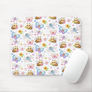 Mousepad Abehas, Libélulas e Borboletas Arte Kawaii